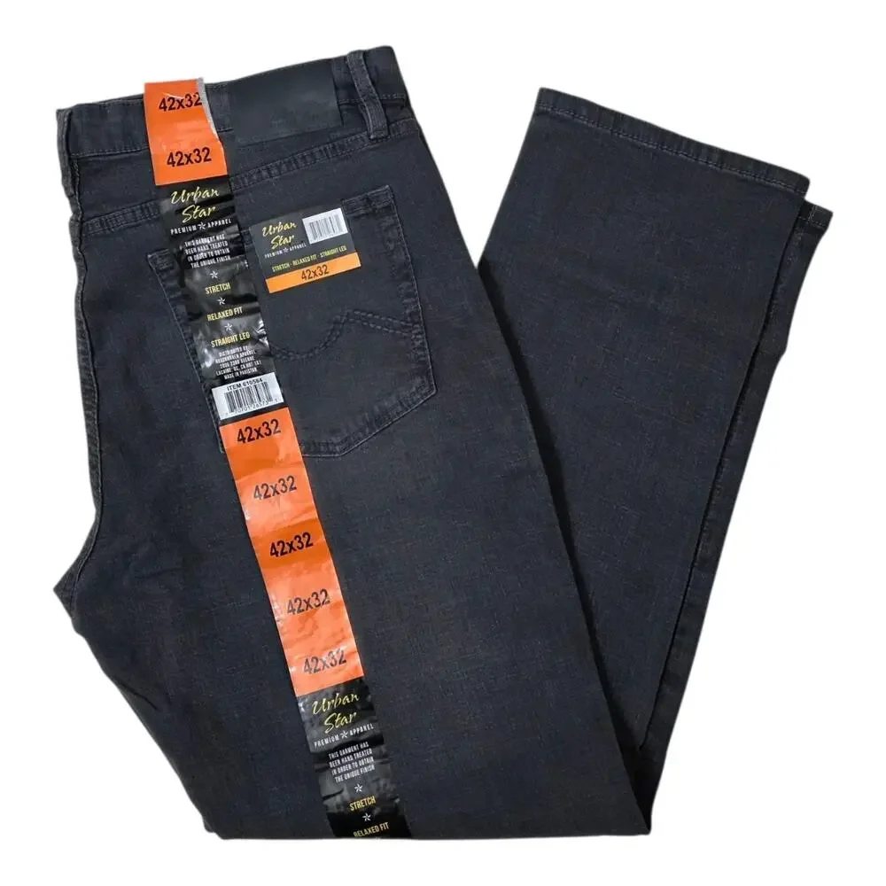 Urban Star Men's Relaxed Fit Gray Wash Straight Leg Stretch Jeans 42x32